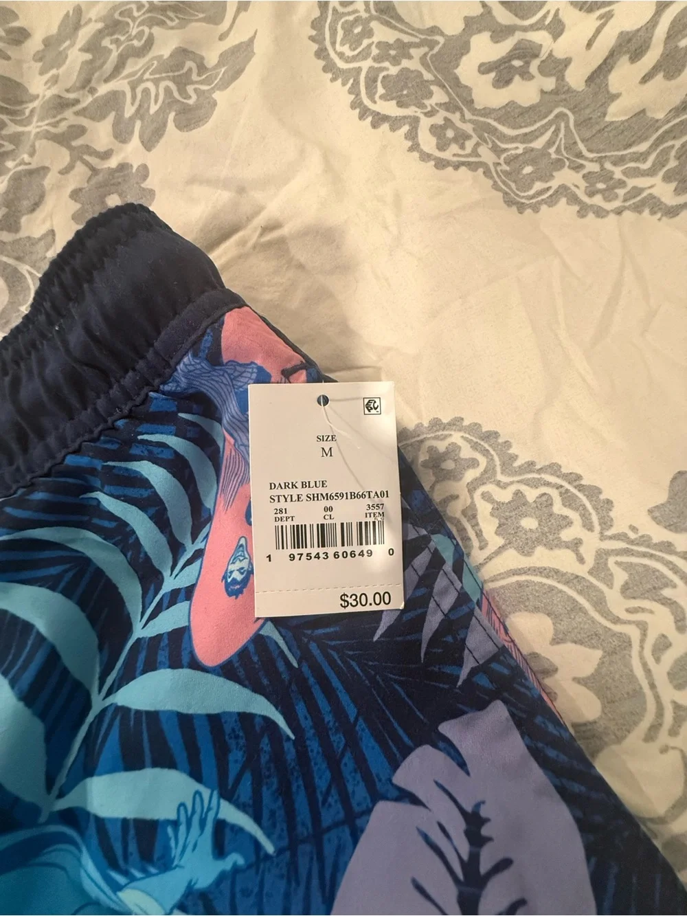 Tropical/Batman Print Swim Trunks - Blue with Pink Accents from Target